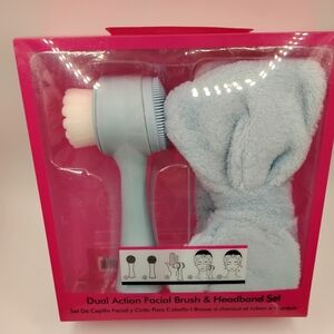 Dual-Action Facial Cleansing Brush & Plush Headband - Light Blue